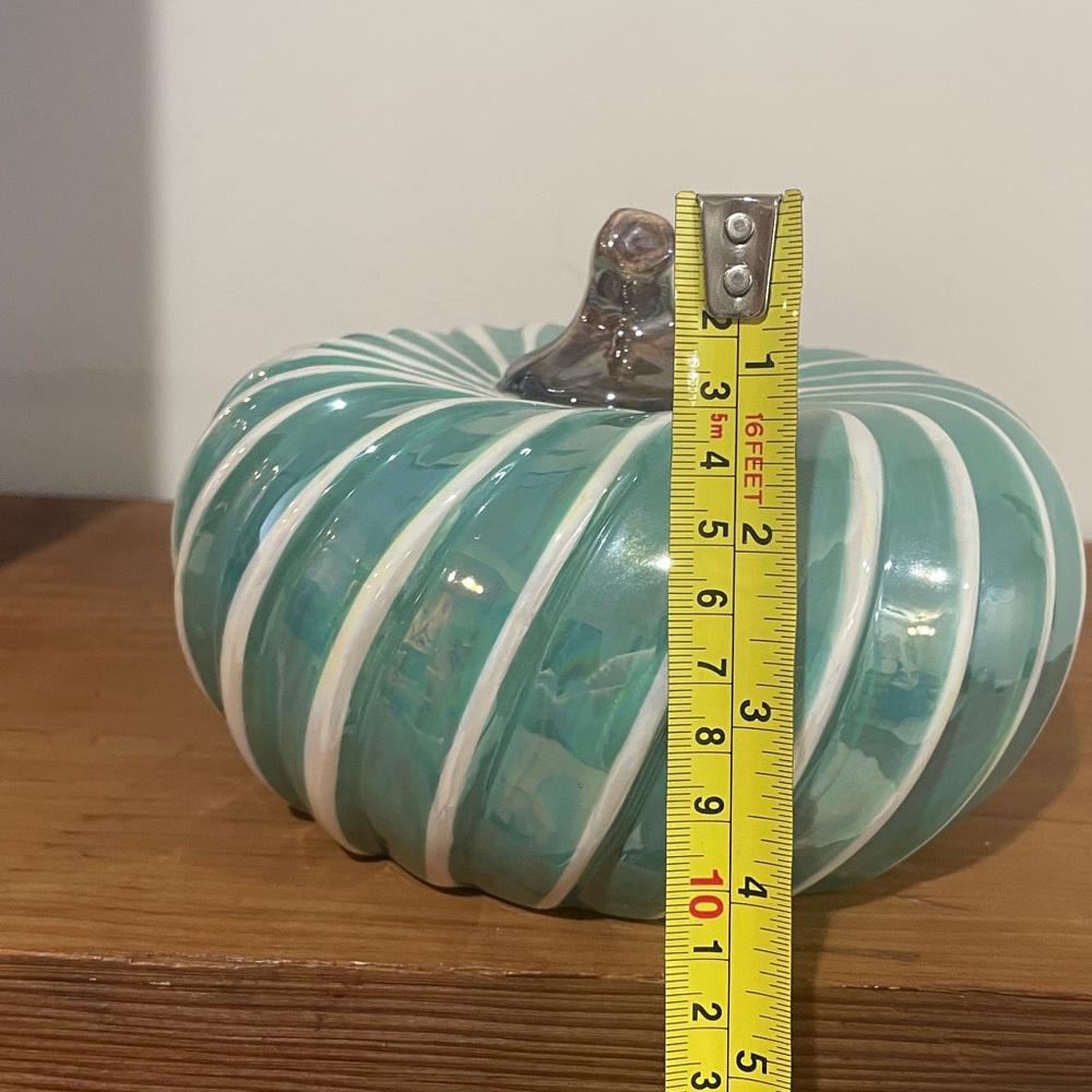 🌼 Striped Teal Ceramic Pumpkin Decor - Picture 6 of 6